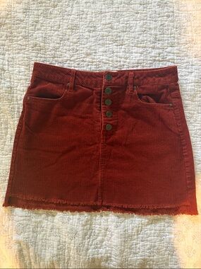 Indigo Rein Brick Red Corduroy Button-Front Mini Skirt